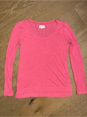 Lou & Grey 100% Modal Bright Pink Scoop-Neck Long Sleeve Tee